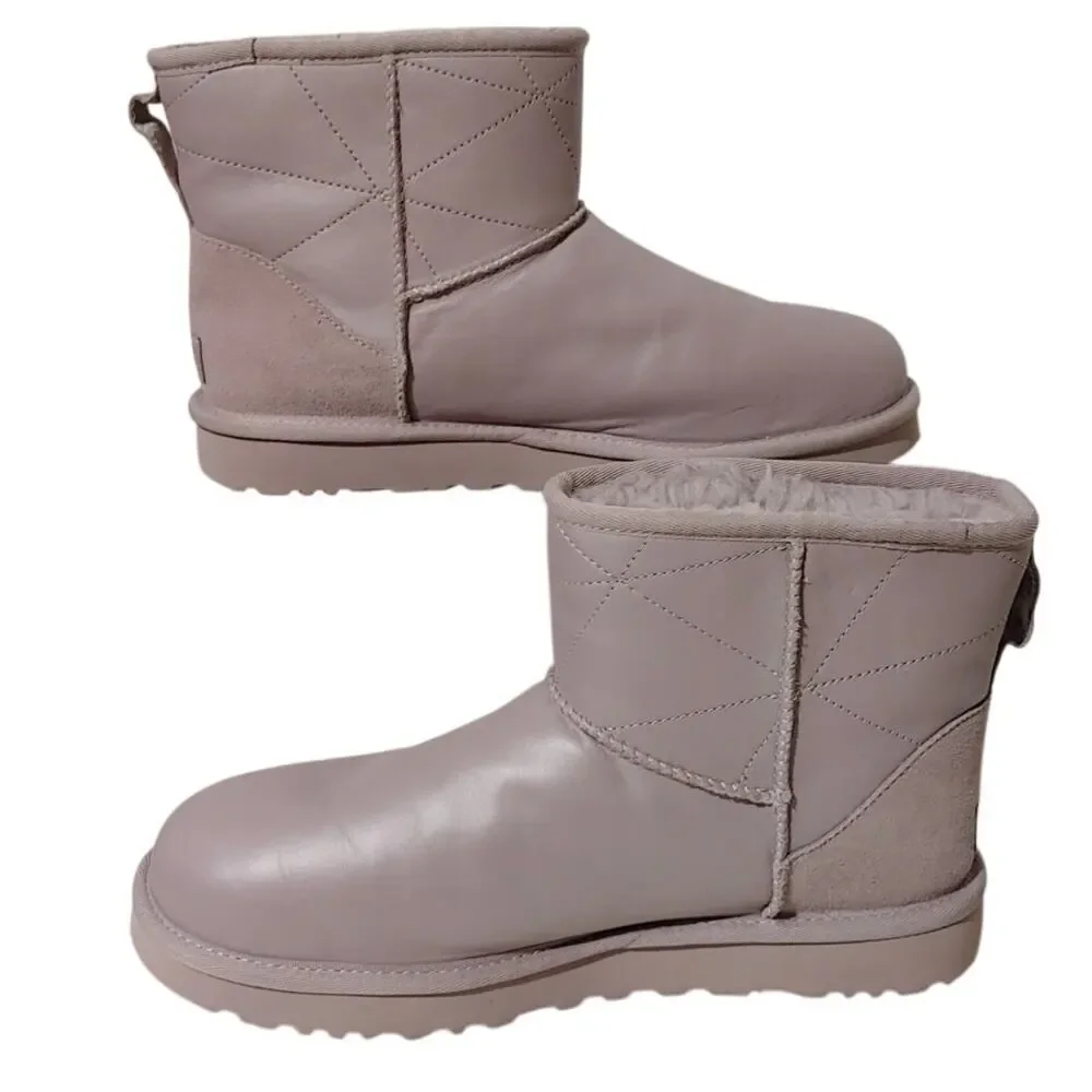 UGG Classic Mini Pearlized Boot Ankle Shearling Leather Smoke Purple Women US 10